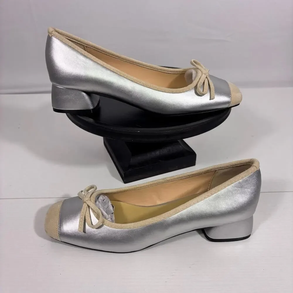 NWT C. Paravano Suede Toe Silver Ballet Flats Size 9